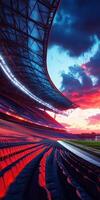 Evening sky over a stadium with vibrant colors and seating photo