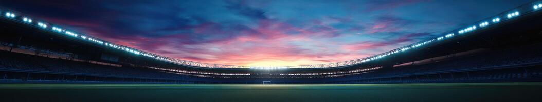 Dramatic sunset view over an empty stadium before the match photo