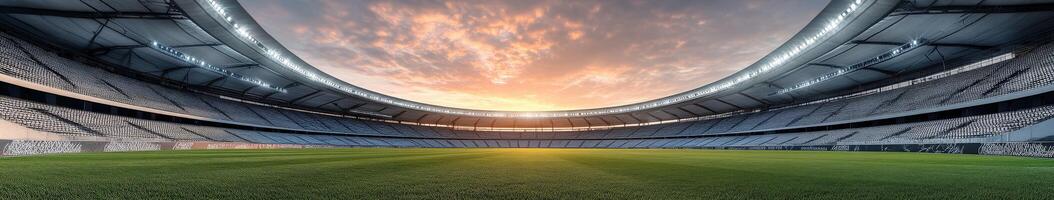 Stadium at sunset with vibrant sky and open seating photo