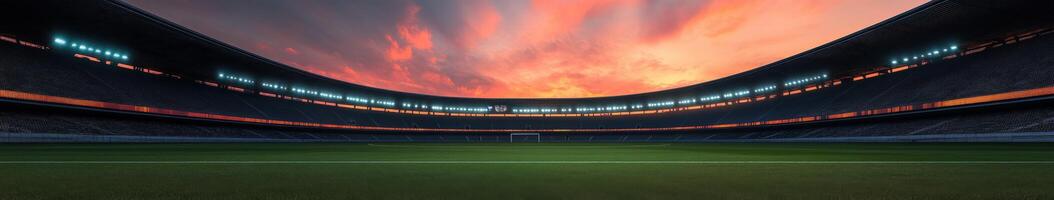 Grand stadium at sunset with vibrant colors in the evening sky photo