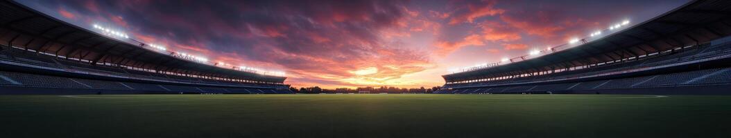Beautiful sunset over a stadium filled with vibrant colors photo