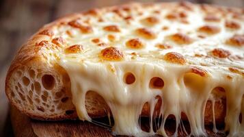 A close up of a pizza with cheese on it photo