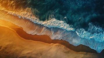 An aerial view of the ocean and waves photo