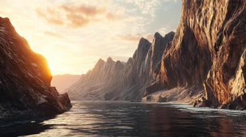 Scenic sunset over rocky cliffs photo