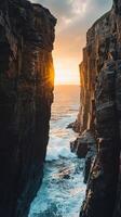 Sunlight filters through cliff gap photo