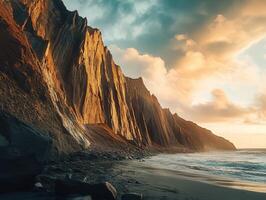 Stunning cliff sunset over ocean photo