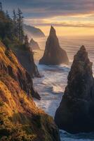 The coast of oregon at sunrise photo