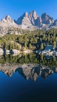 Mountain reflection on still lake photo
