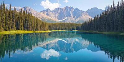 Nature reflecting on calm water photo