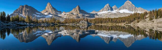 Majestic mountains reflect in lake photo