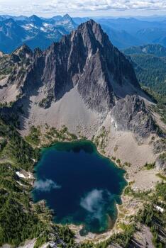 Mountain lake surrounded by peaks photo