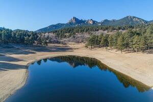 Reflection of mountains in lake photo