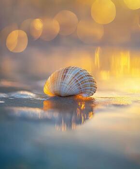 A shell on the beach at sunset photo