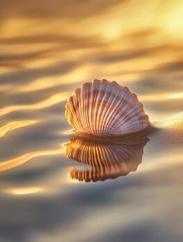 Beautiful seashell on tranquil shore photo