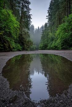 Reflections of a serene forest photo