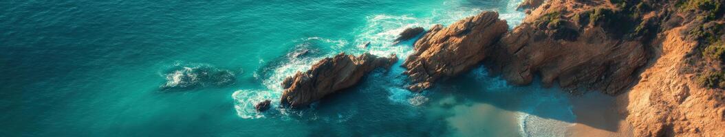 An aerial view of the ocean and beach photo