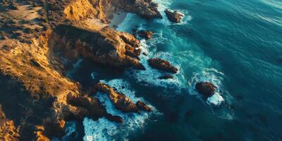 Aerial view of the ocean and cliffs in big sur, california photo