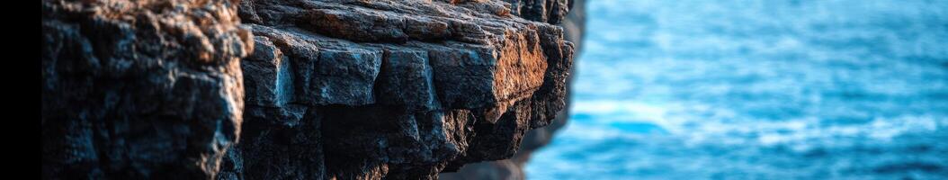 A rock cliff with water in the background photo
