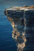 A cliff with a large rock on top of it photo