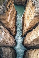 Rocky coastal cliffs with water photo
