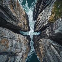 Stunning rocky coast view above water photo