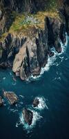 Rocky coast with waves crashing photo