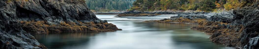Tranquil river through rocky landscape photo