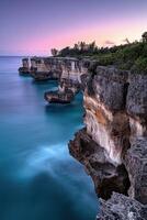 Stunning coastal cliffs at dusk photo