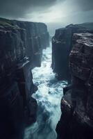 Dramatic cliffs with rushing waves photo