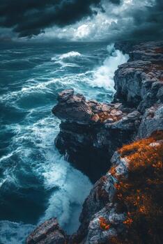 Dramatic coastal waves crashing photo