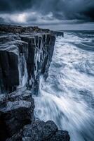 Dramatic coastal cliffs and waves photo