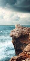 Coastal rock formation near ocean photo