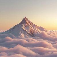 A mountain is seen above the clouds in the sky photo