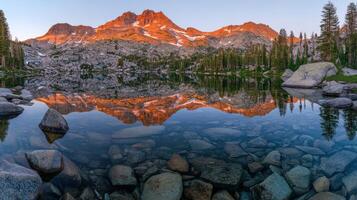Stunning mountain reflection at dawn photo