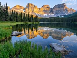 Stunning mountain reflection in water photo