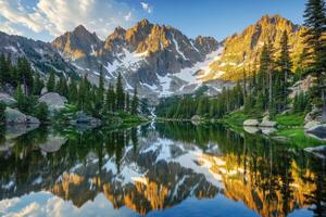 Majestic mountains and tranquil lake photo