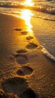 Footprints glimmering at sunset photo