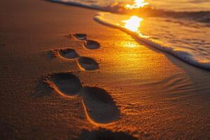A beach with footprints in the sand photo