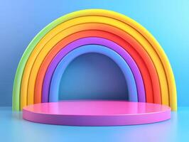 3d render of a colorful rainbow on a blue background photo
