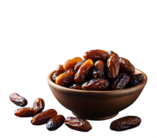A bowl containing dried dates. A selection of pitted dates. Nourishment for the Ramadan period. png