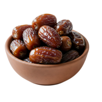 Bowl of dried dates. Pitted dates ready to enjoy. Ideal food for Ramadan. png