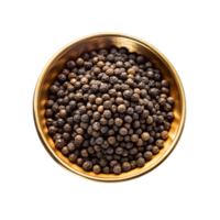 Top-Down View of Fresh Black Pepper in a Glossy Brass Bowl png
