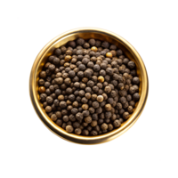 Top-Down View of Fresh Black Pepper in a Brass Bowl png