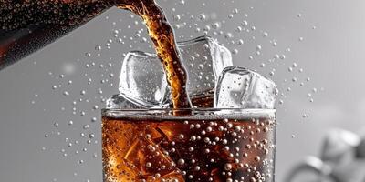 A glass of cola being poured into a glass photo