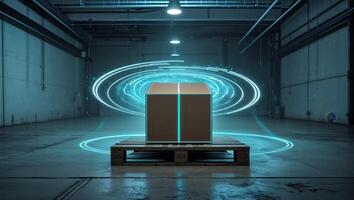 A box sitting on a pallet in a warehouse photo