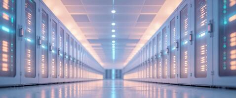 Illuminated Server Racks In A Modern Data Center photo