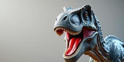 A dinosaur with a mouth open and red tongue photo