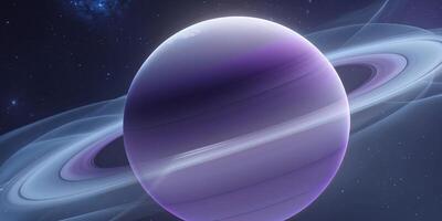 A stunning depiction of a purple planet with rings in a cosmic space setting photo