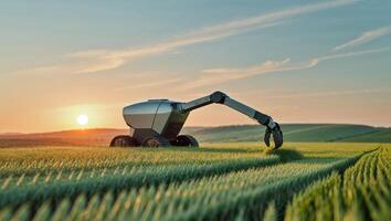 A tractor is in the middle of a field photo