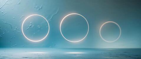 Three circles in the water with light trails photo
